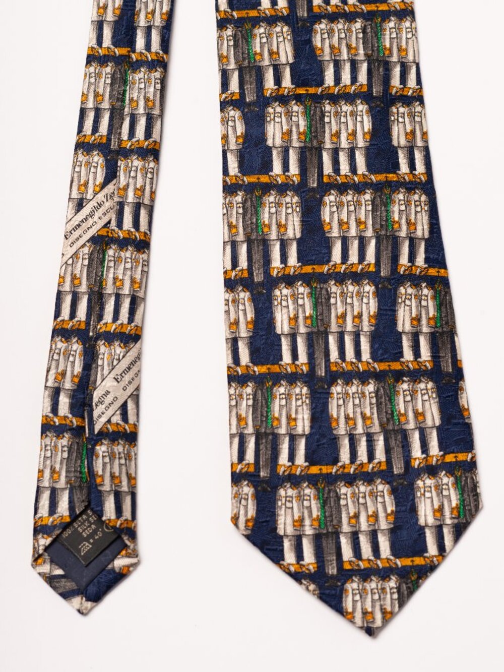 Ermenegildo Zegna Silk Tie Novelty Military Uniform Pattern Blue Gold NWOT Italy